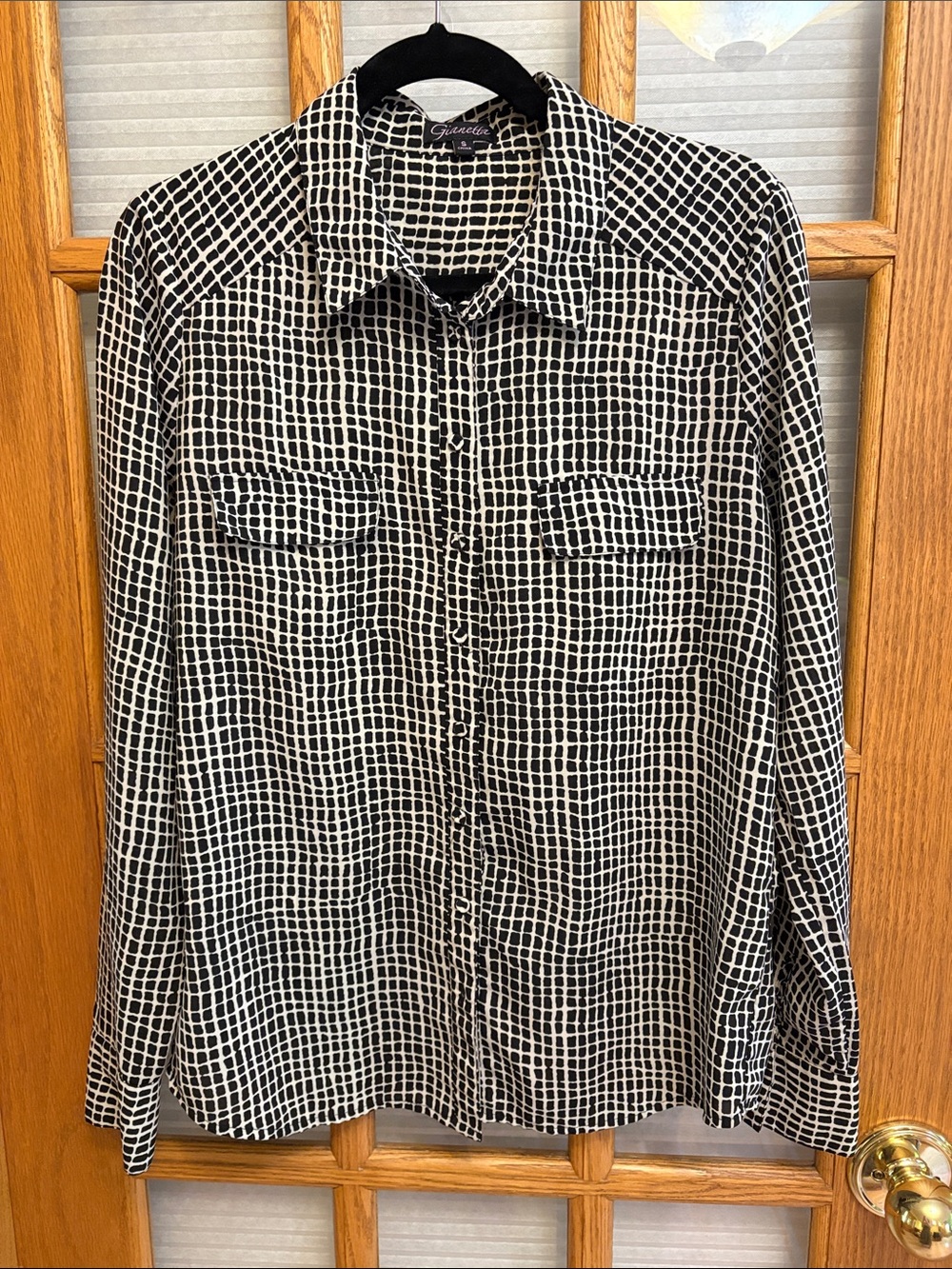 EUC Black and White Grid Button-Up Blouse